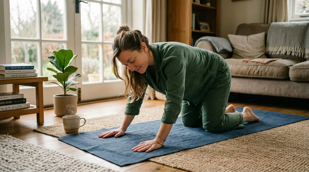 Pick 5 Morning Moves Including a 10-Minute Yoga Flow Woman doing a beginner yoga flow as part of her morning movement routine