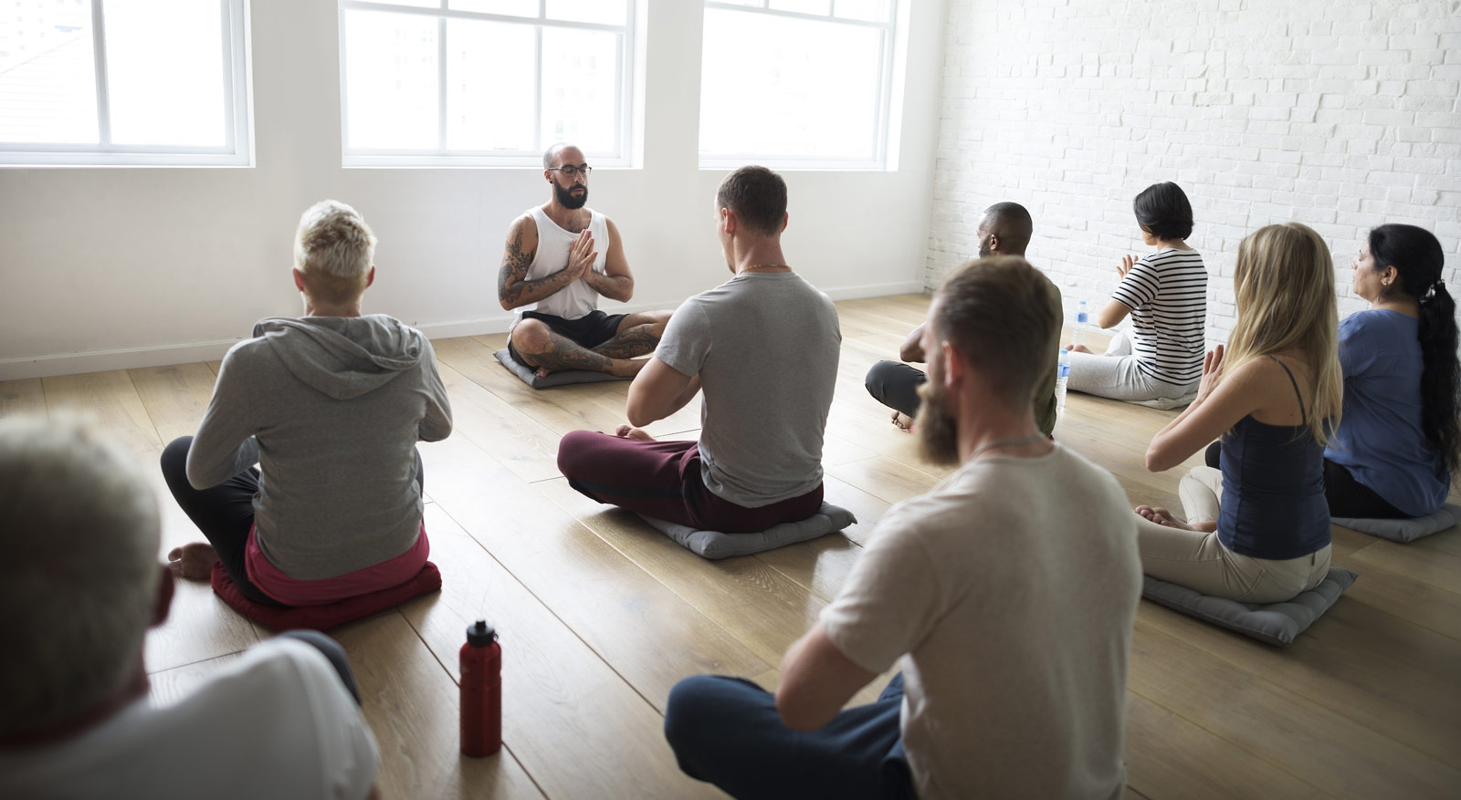 hatha yoga class in lotus